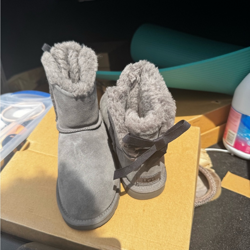 UGG Gray Sheepskin Boots with Bow